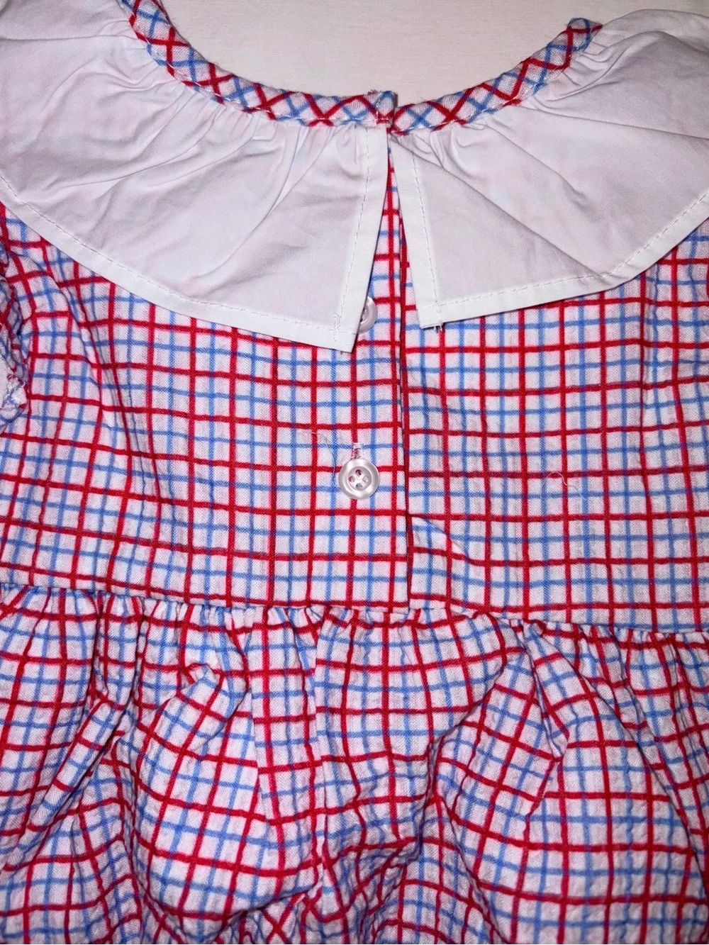 Cecil and Lou Red White & Blue Ruffle Collar Bubble Romper sz 12 months NWT